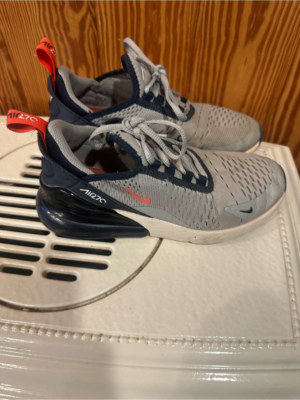 Nike Kids Air Max 270 in Grey with Black and Red Accents